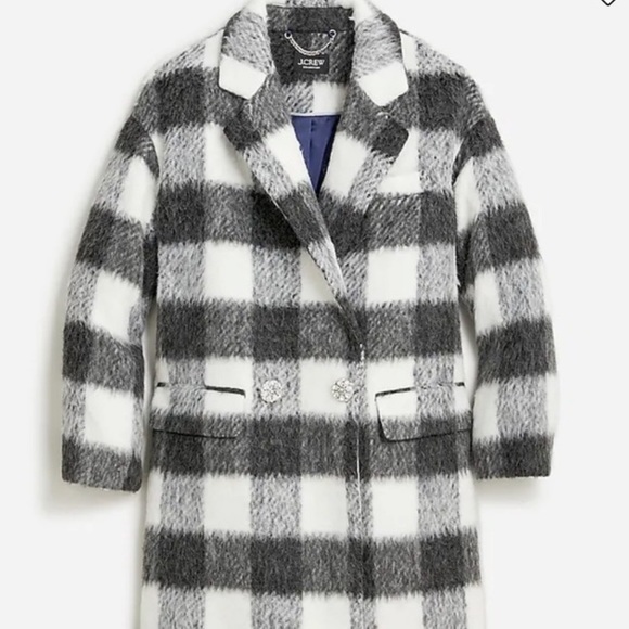 J. Crew Collection Oversized Topcoat Gray Plaid Jewel Gem Buttons M - Picture 3 of 16